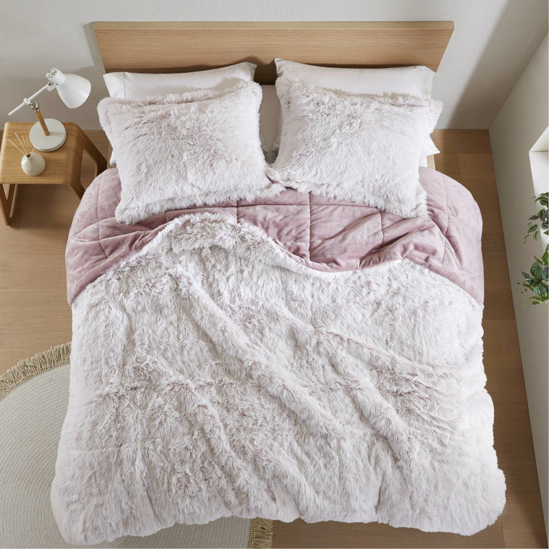 Édredon en fausse fourrure à poil long simple / simple TG / rose, Twin XL Comforter + 1 Pillowcase
