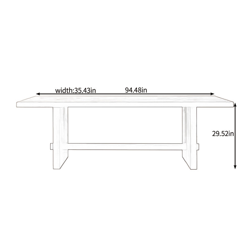 Steady solid wood dining table, 29.52"H x 94.48"L x 35.43"W