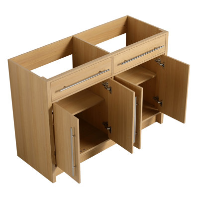 48" Freestanding Bathroom Vanity, 4-Soft Closing Door, Original Oak, Plywood, KD-PACKING, (Only Vanity, Excluding Sink)