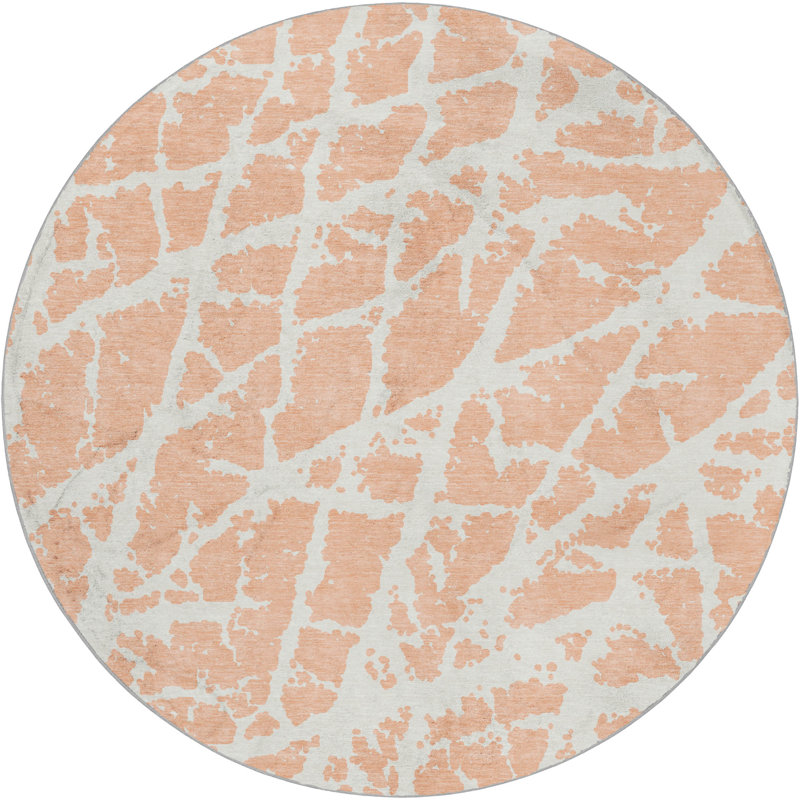 Premium Machine Washable Dream Shag ADS501 Crackle Rug, Peach, 8' Round