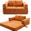 Canapé-lit en chenille orange dépliable, amovible pour les zones de jeu de Kiddo - espaces de vie convertibles Chenille moderne pour plancher de chambre à coucher, moelleux, sans assemblage requis
