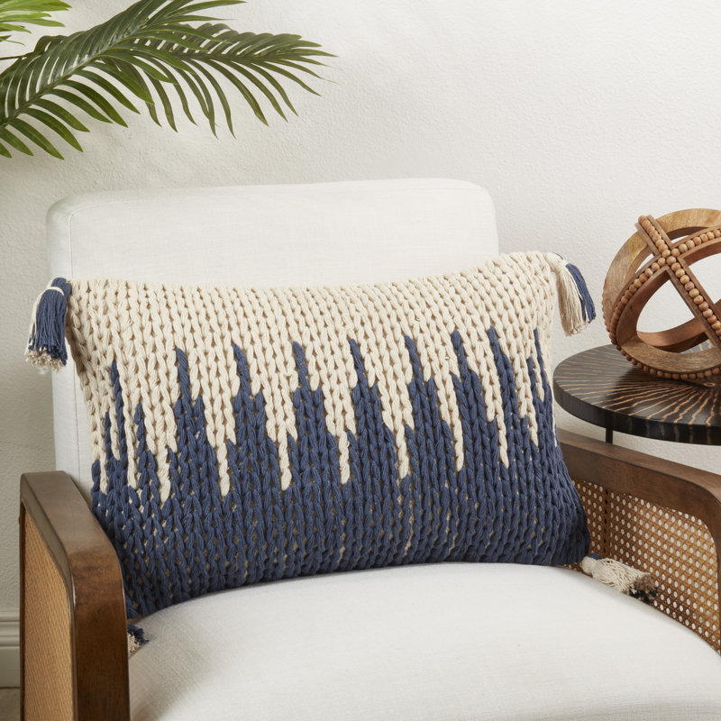 Coussin en tricot tricoté à franges Zig Zag