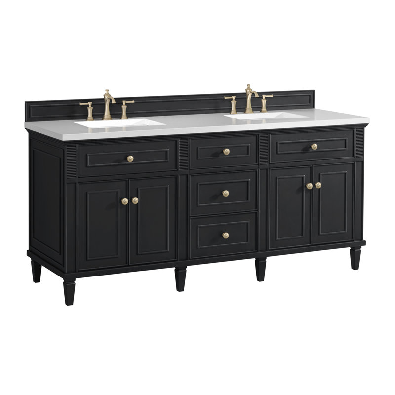 Lorelai 72'' W Double Vanity, Black Onyx, White Zeus, 8" Widespread
