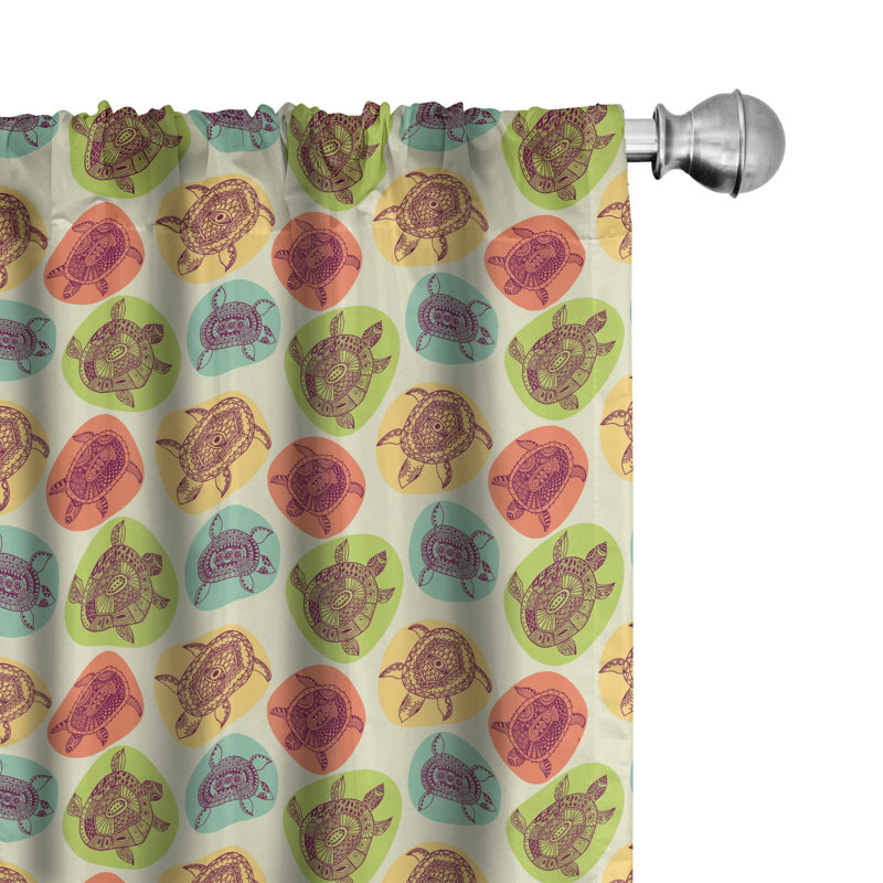 Multicolor Turtle Print Polyester Rod Pocket Curtain Panels, 28" x 95" Set of 2