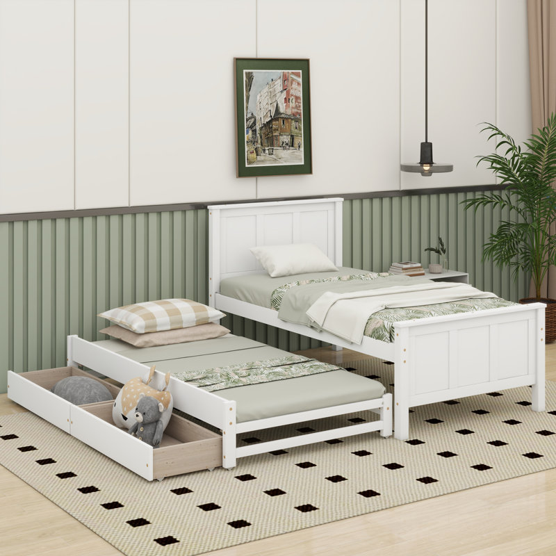 Lit plateforme simple avec lit gigogne et tiroirs Herline, Blanc
