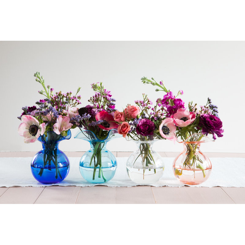 Hibiscus Handmade Glass Table Vase, Pink, 5.5" H x 5" W x 5" D