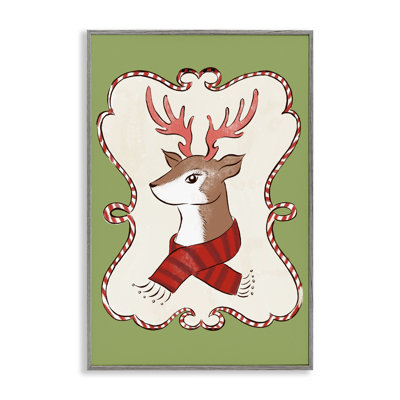 Festive Winter Deer in Scarf Framed Giclee, design by Hannah Moren