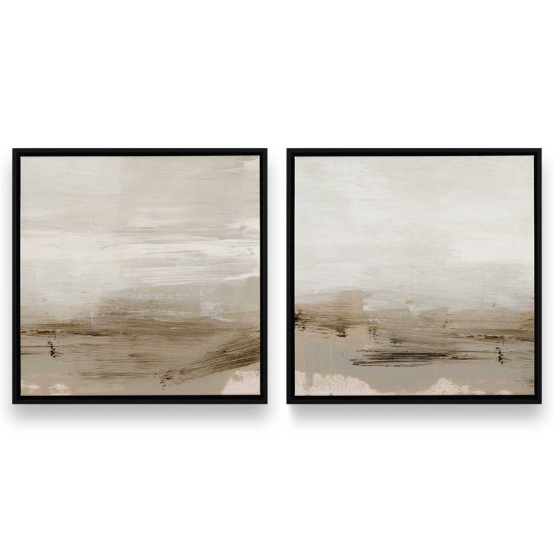 Ensemble de 2 lignes de terre subtiles, H 25 po x l 50 po, Cadre flottant noir satiné