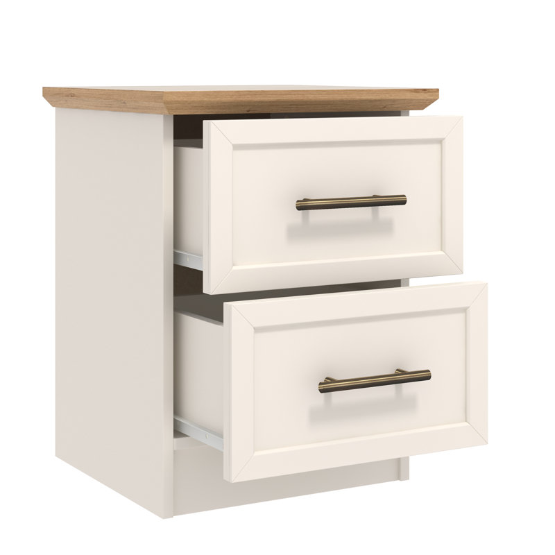 August Grove 2 Drawer Bedside Table, Ivory