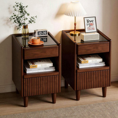 Sturdy Wooden Bedside Table with 1 Drawer and Open Shelves, Ideal for Compact Spaces and Organized Storage