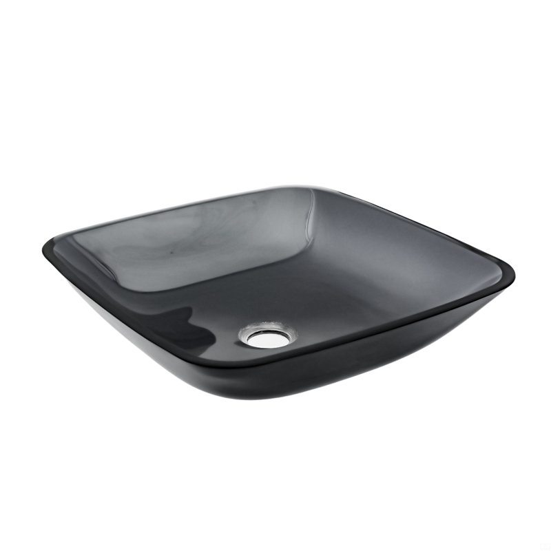 Lavabo vasque de salle de bain, lavabo vasque en verre trempé avec bonde escamotable (sans robinet)
