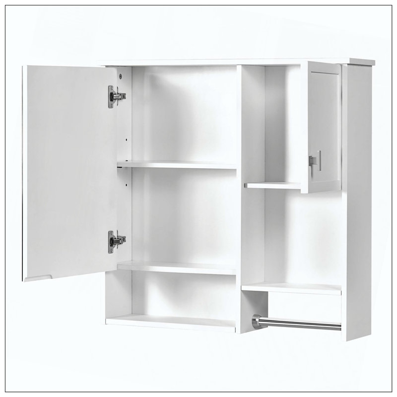 Wall Mounted Medicine Cabinet Mirror Towel Bar Toilet Storage, White