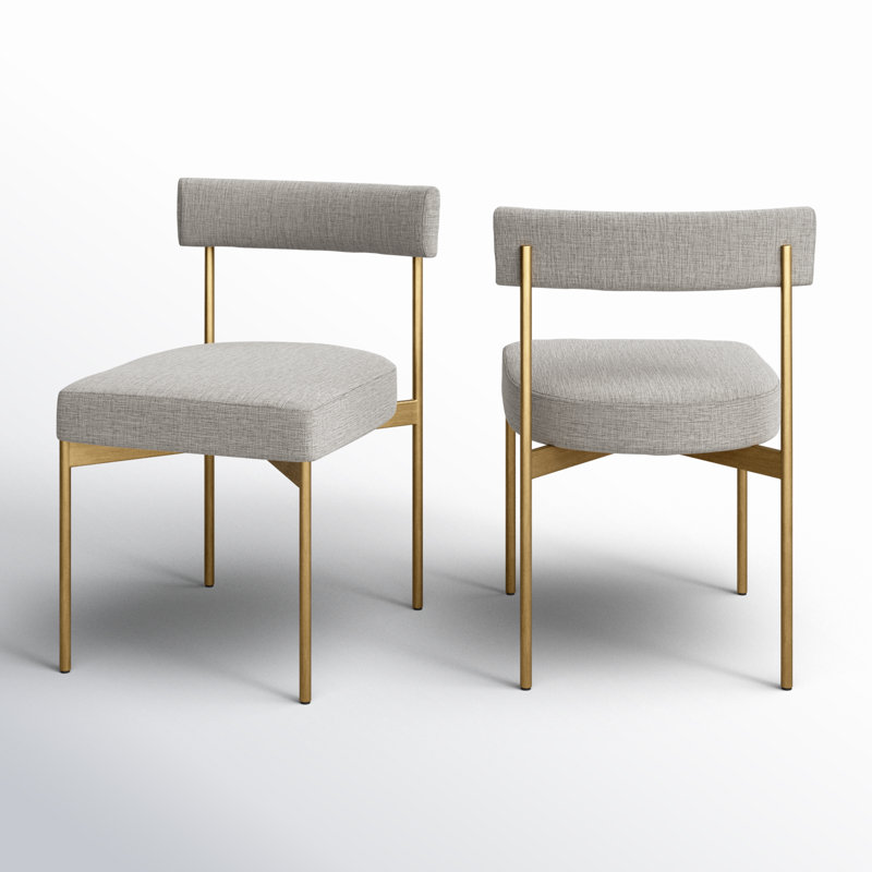 Seneca Upholstered Dining Chair, Dark Gray Performance Basketweave, Antique Brass