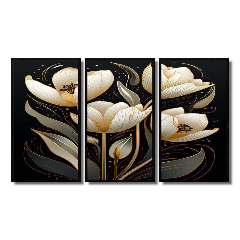 Gosnold - Ensemble d'art mural tulipes, Cadre flottant noir, H 32 po x l 48 po x P 1 po