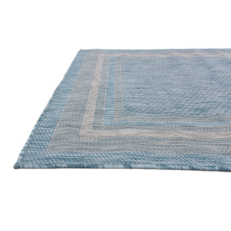 Tapis sarcelle intérieur / extérieur Reyyan, Teal, Rectangle 7 pi 10 po x 10 pi