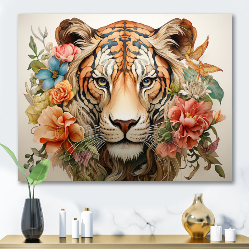 Coral Brown Line Art Whimsical Animals II Framed On Canvas Print, H 24 po x l 32 po x P 1 po, Toile tendue