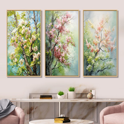Arbre, tilleul américain, fleurs de printemps I - ensemble de 3 impressions sur toile