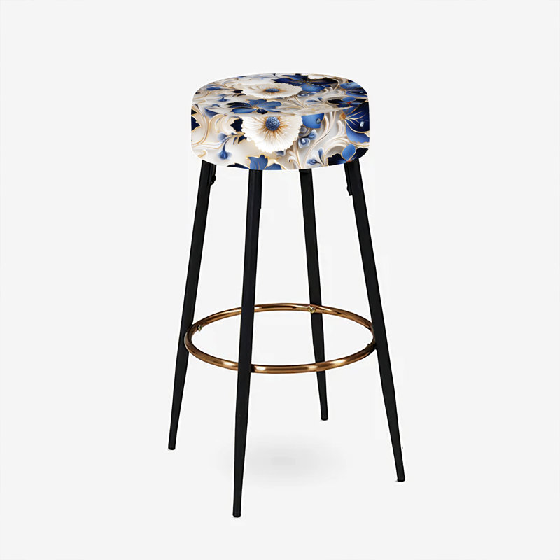 Cobalt Blue Filigree Victorian Pattern - Floral Bar Stools Set Of 2