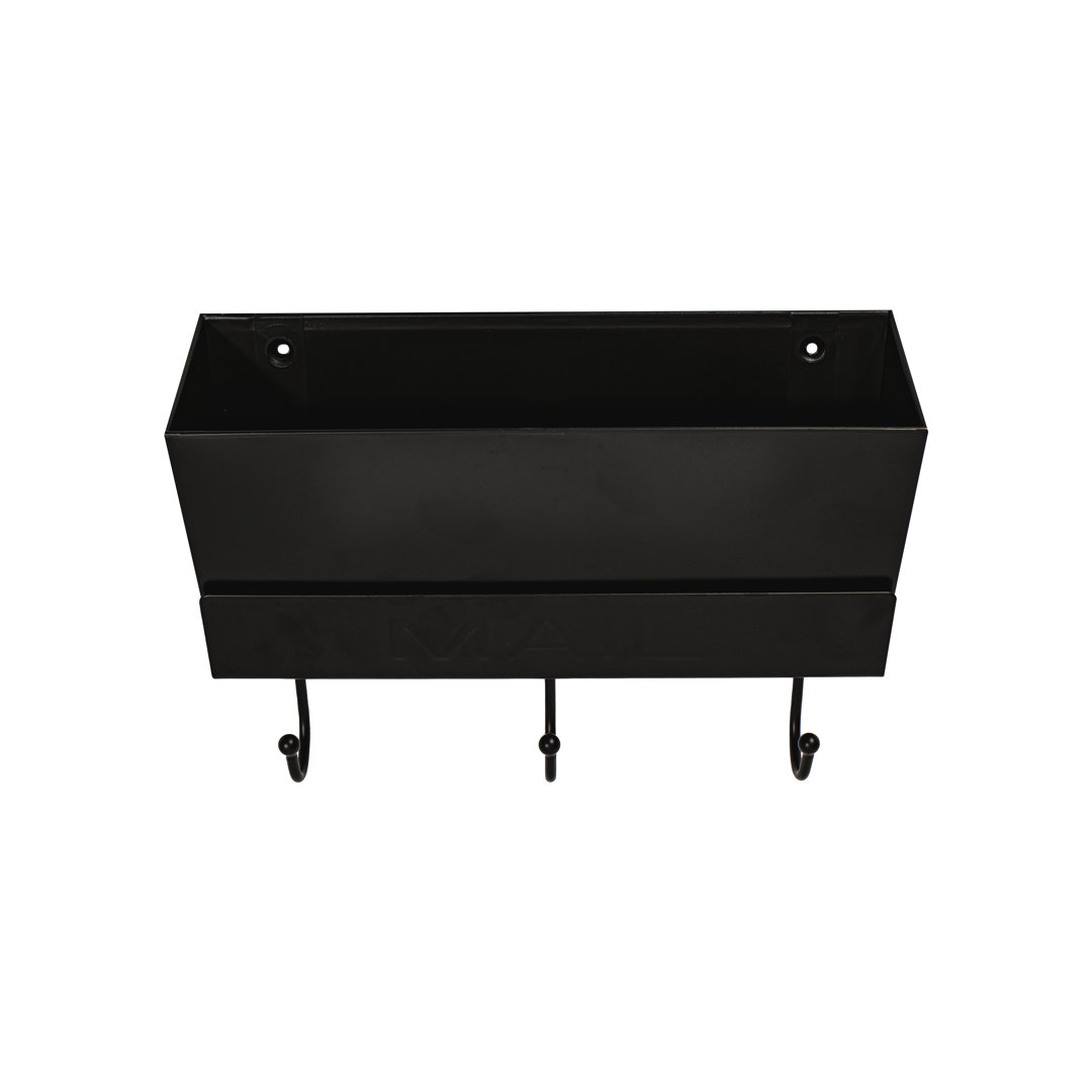 Steel Wall 3 - FantasHome Metal Hook Rack with 3 Hooks and Plastic Mail Holder Storage Basket Ebern Designs 
