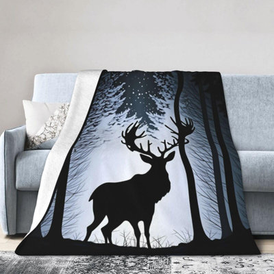 Vintage Moose Throw Blankets Black Cute Animals Soft Throw Blankets Cozy Blankets Stylish Printed Room Decor For Sofa Couch Travel, 50 x 60 in