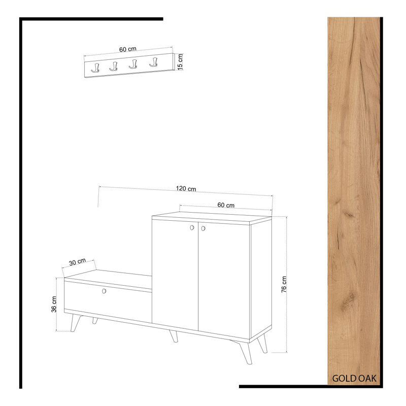 Armoire à chaussures moderne en chêne et blanc, 47,2 po x 29,9 po x 11,8 po | 100% panneau de particules enduit de mélamine, 0,7 po d'épaisseur, pieds en plastique | Comprend de nombreuses tablettes, une fixation murale, un design scandinave et une solution de rangement élégante
