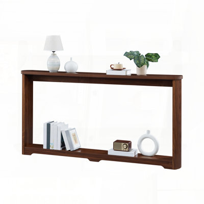 Narrow Console Sofa Table with Corrugated Texture – Walnut, 70.1"