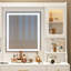 Grand bureau de meuble-lavabo avec grand miroir, 6 tiroirs et tablettes, idéal pour les bureaux de maquillage, tiroirs de chambre à coucher, 2 portes, miroir simple à assembler