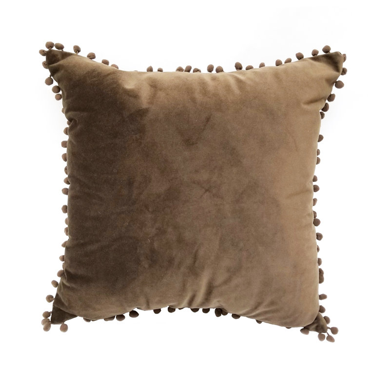 Housse de coussin carré avec pompons Jasmin, Chocolat noir