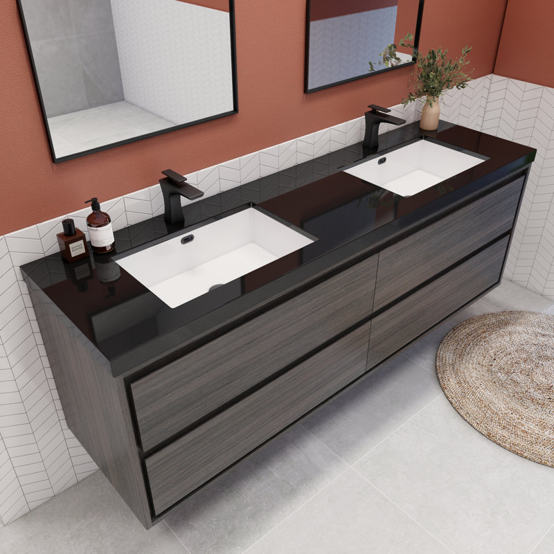 Vickye 72" Double Sink Bathroom Vanity Set, Gray Oak