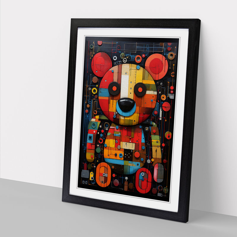 XYZ-FRM-V1223-1617 Teddy Bear Constructivism - Single Picture Frame Print on Wood, Black , 34cm H x 25cm W x 2cm D