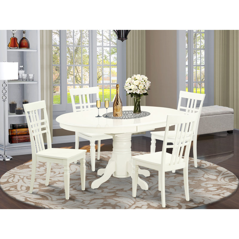 Ensemble de table à manger 5 pièces pour 4 personnes comprenant une table de salle à manger ovale avec rallonge papillon et 4 chaises de salle à manger, lin blanc