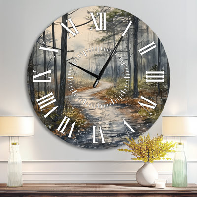 Rainy Day Forest Path - Rustic Metal Wall Clock