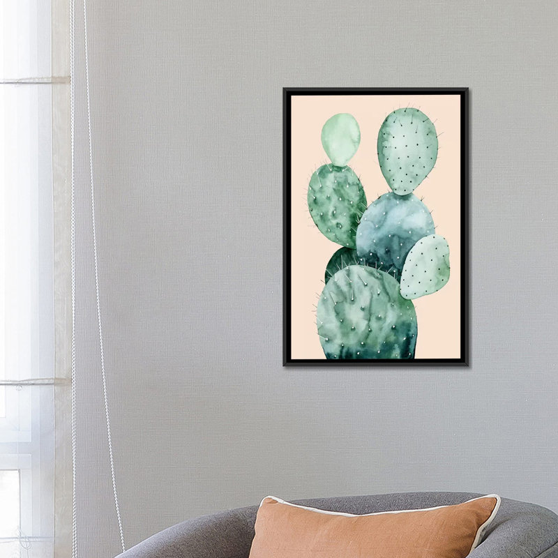 «Cactus on Coral II», impression sur toile, H 26 po x l 18 po x P 1,5 po, Toile encadrée noire, Pas de tapis