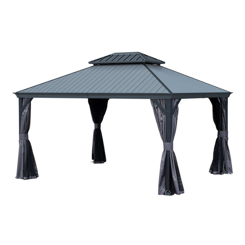Pavillon de jardin extérieur en métal durable, toit en acier et résine, idéal pour les patios
