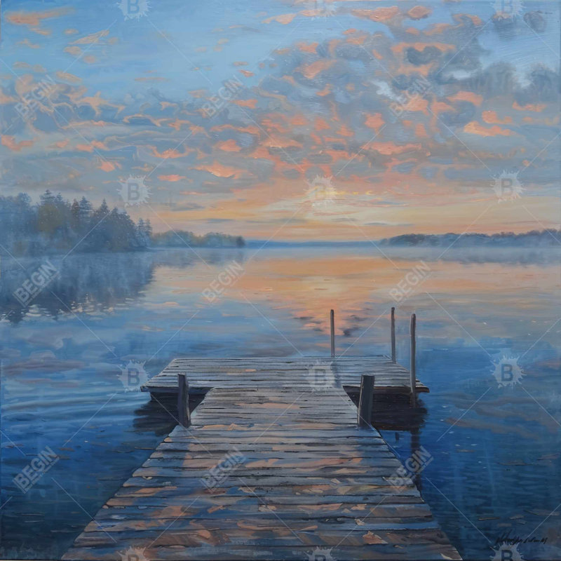 Calm Dock - Reproduction matte encadrée blanche pour la décoration intérieure