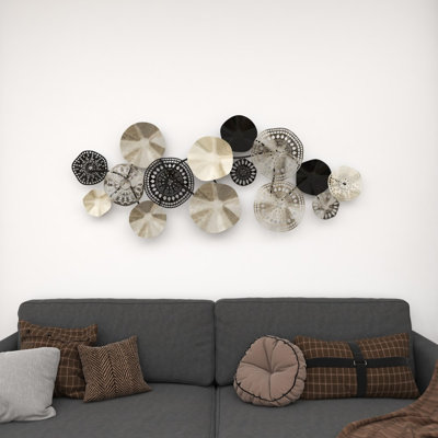Silver/Black Metal Textured Plate Wall Decor with Black Accents 59" x 3" x 25"