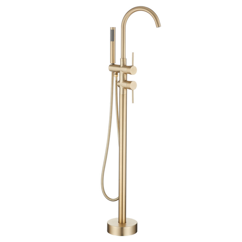 1 Handle Floor Bath Shower Mixer Bath Filler with Diverter, Gold