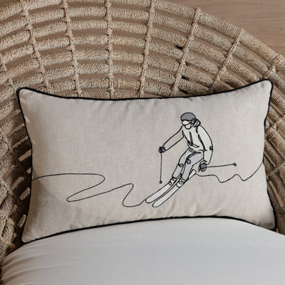 Suvretta Linen Embroidered Lumbar Throw Pillow
