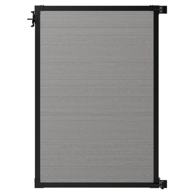 Barrière de sécurité Edgewood H 6 pi x l 4 pi, ensemble de barrière en composite avec cadre en aluminium, planches à grain de bois, installation sans creusage, barrière extérieure résistante aux rayons UV pour patio ou piscine, gris ardoise BLI19115