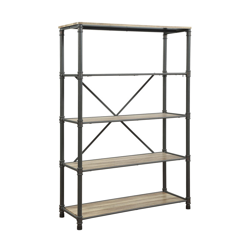 Galien Rectangular Etagere Bookcase in Antique Oak and Sandy Gray, Antique Oak/Gray
