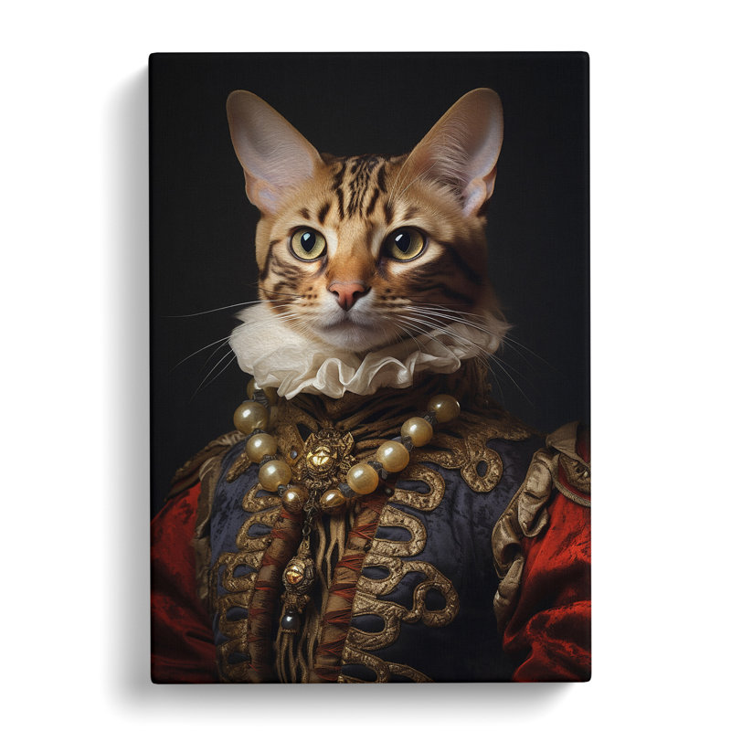 Bengal Cat Rococo Art No.2 - Wrapped Canvas, 60cm H x 40cm W x 3cm D