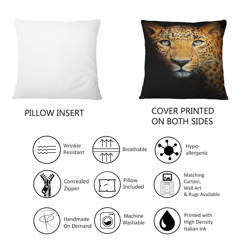 Portrait d'un léopard III - coussin décoratif traditionnel imprimé