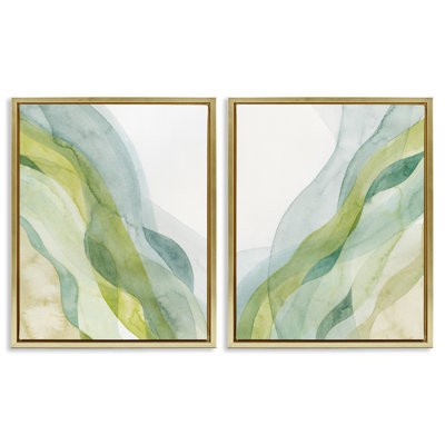 Abstract Green Waves 2 Piece Framed Floater Canvas Set by Grace Popp