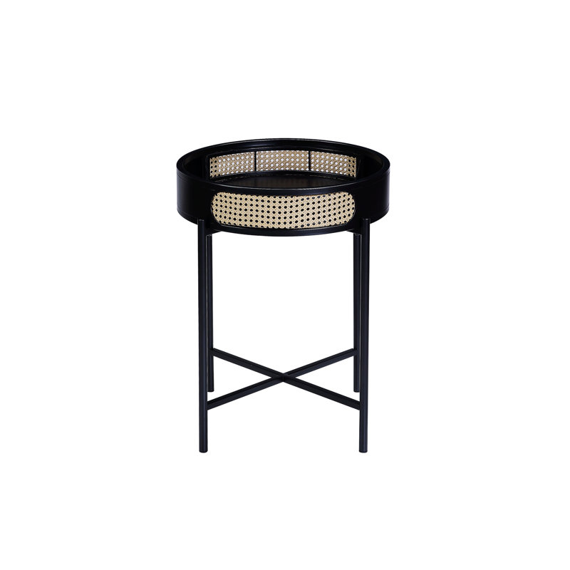 Jolyn Transitional 22"Dia Round End Table with Tray Top in Black, 24.05" H x 22.05" W x 22.05" D