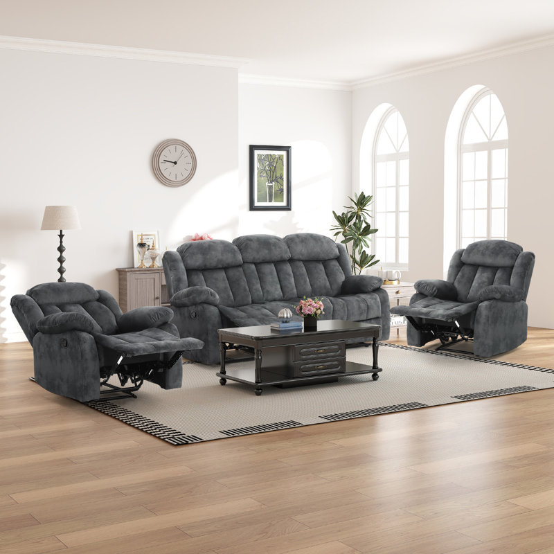 Ireneo 3 - Piece Manual Reclining Living Room Set, Couch Sets With Recliners, Dark Gray