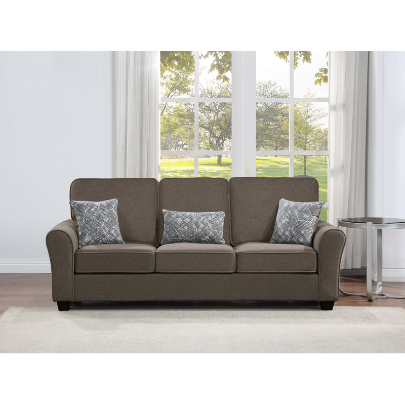 Ensemble de 2 coussins moelleux en tissu taupe avec canapé à accoudoirs arrondis et 5 coussins décoratifs, Tissu brun foncé