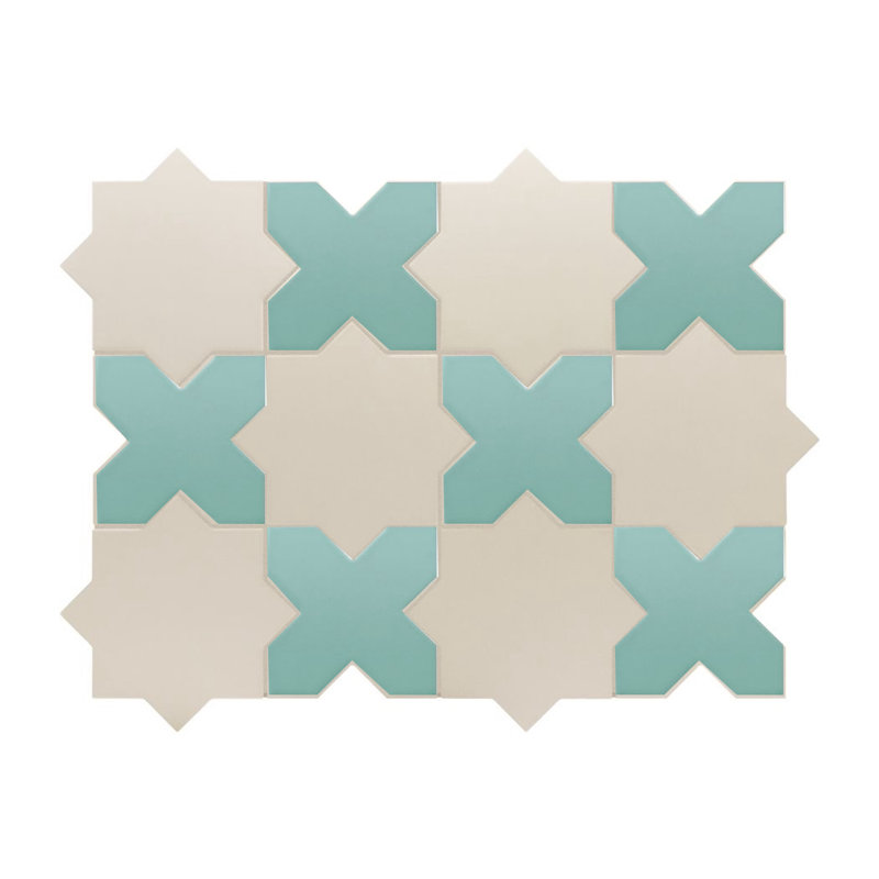 Porto Star+Cross 6.1 In. X 11.9 In. Porcelain Wall And Floor Tile (10.54 Sq. Ft. / Case), Taupe Star/Jade Cross