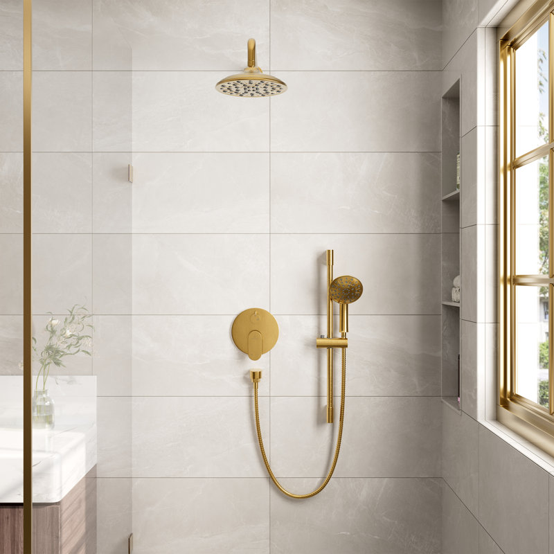 Brushed Gold Adjustable Rain Shower System with Handheld