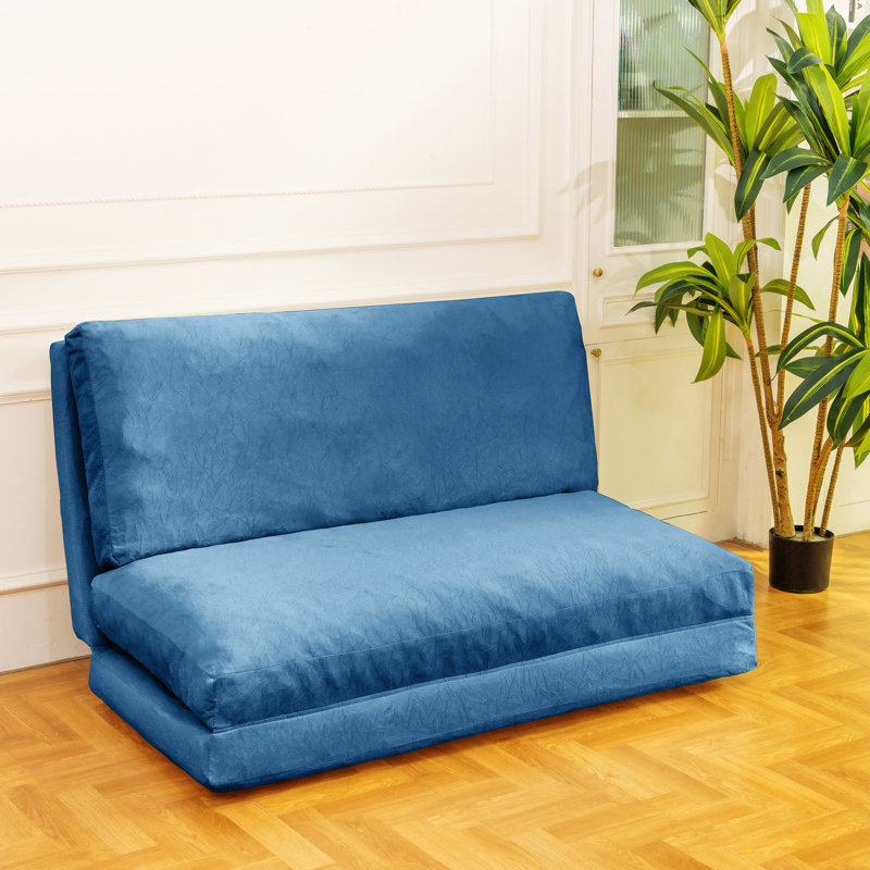 Grand canapé-lit à matelas pliant, Velours bleu