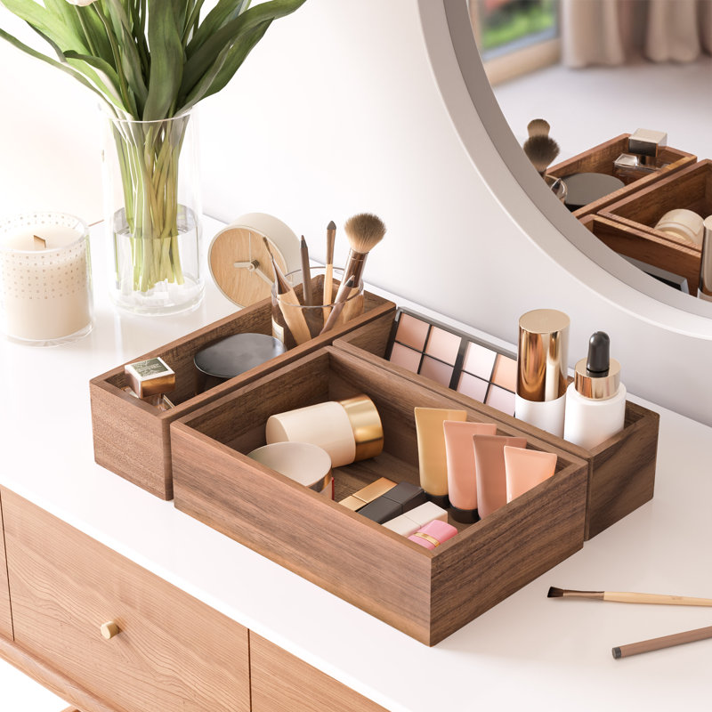 Seville Classics Acacia Wood Box Drawer Organizer 9-Piece Set